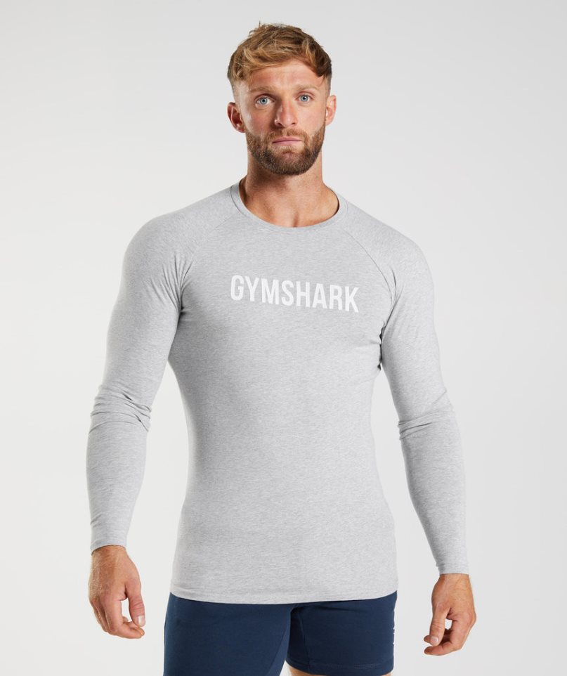 Men\'s Gymshark Apollo Long Sleeve T-Shirts Light Grey | NZ 6VDBKY